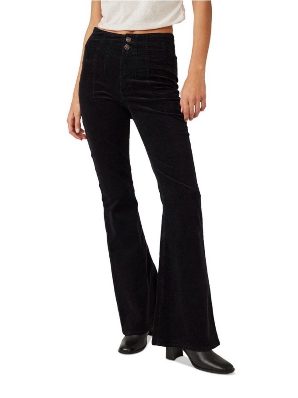 We The Free Black Corduroy High Rise Flare Pants Size 25 Retro Velvet Bell Botto